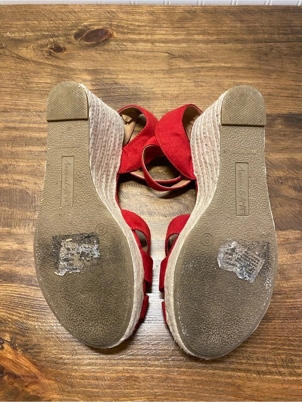 American Eagle - Red Suede Ankle-Strap Wedge Shoes - women’s size: 8 - Picture 13 of 16
